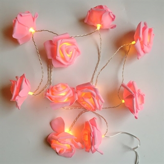 LED lyskæde med lyserøde roser - 10 lys